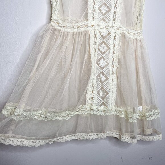 Blubyblu Girls Ivory Mesh Lace Dress Size 12‎ Vintage-Inspired Sleeveless Sheer - Picture 2 of 8